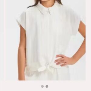 Girls' Short Sleeve Button-Down Linen Shirt